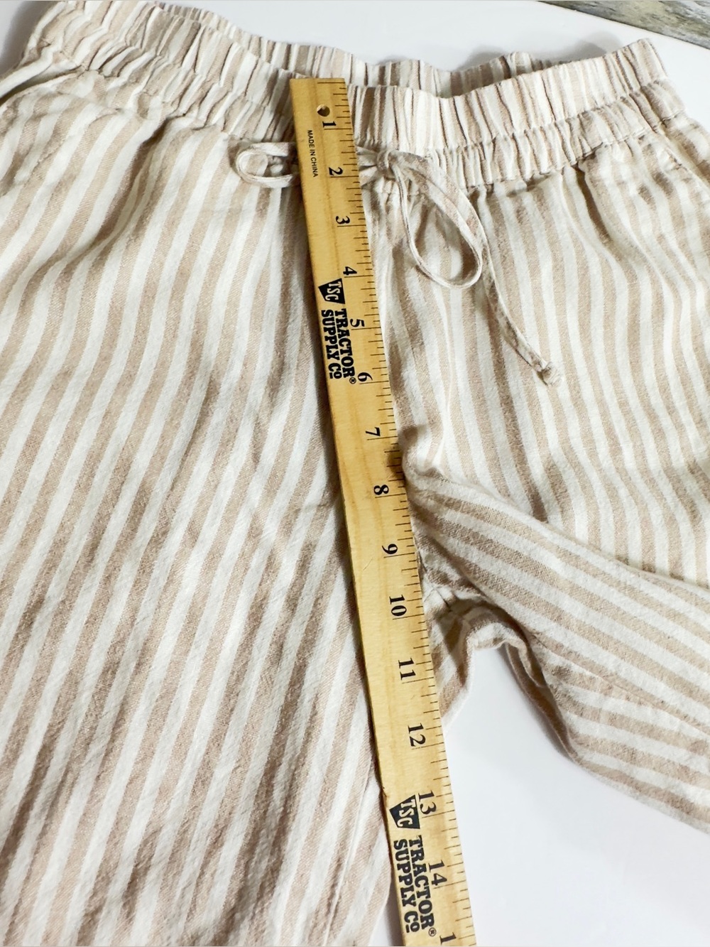 A New Day Cream Tan Striped linen blend Casual lounge pants women’s size Small - Picture 8 of 11
